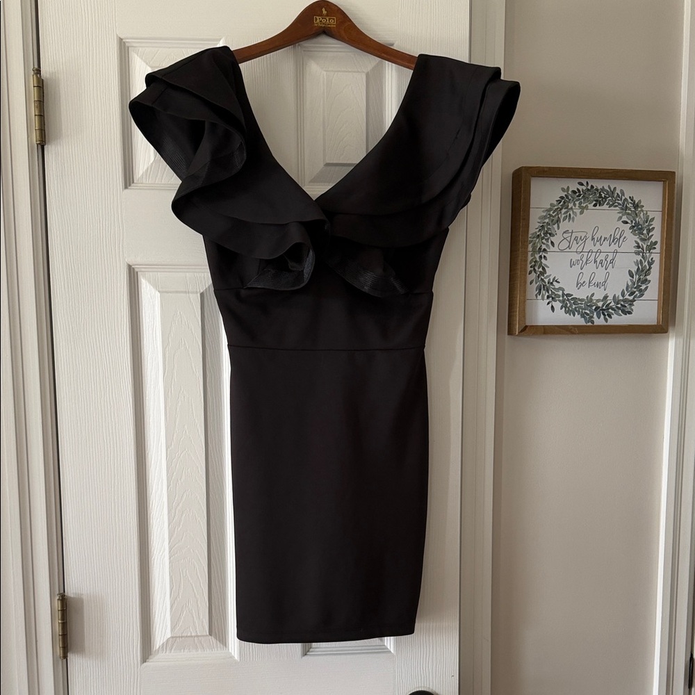 Windsor Black Ruffle V-Neck Mini Dress